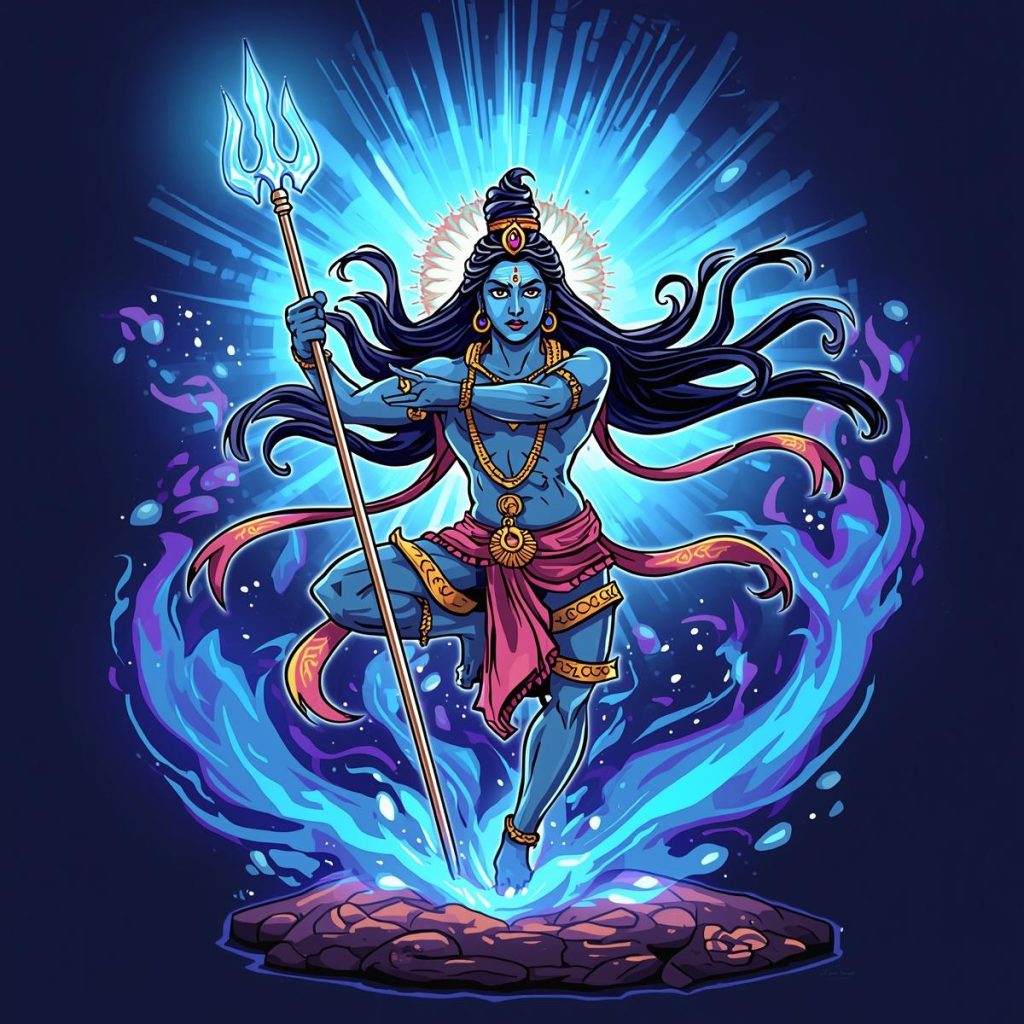 Cartoon drawing of Lord Shiva performing Tandava dance.