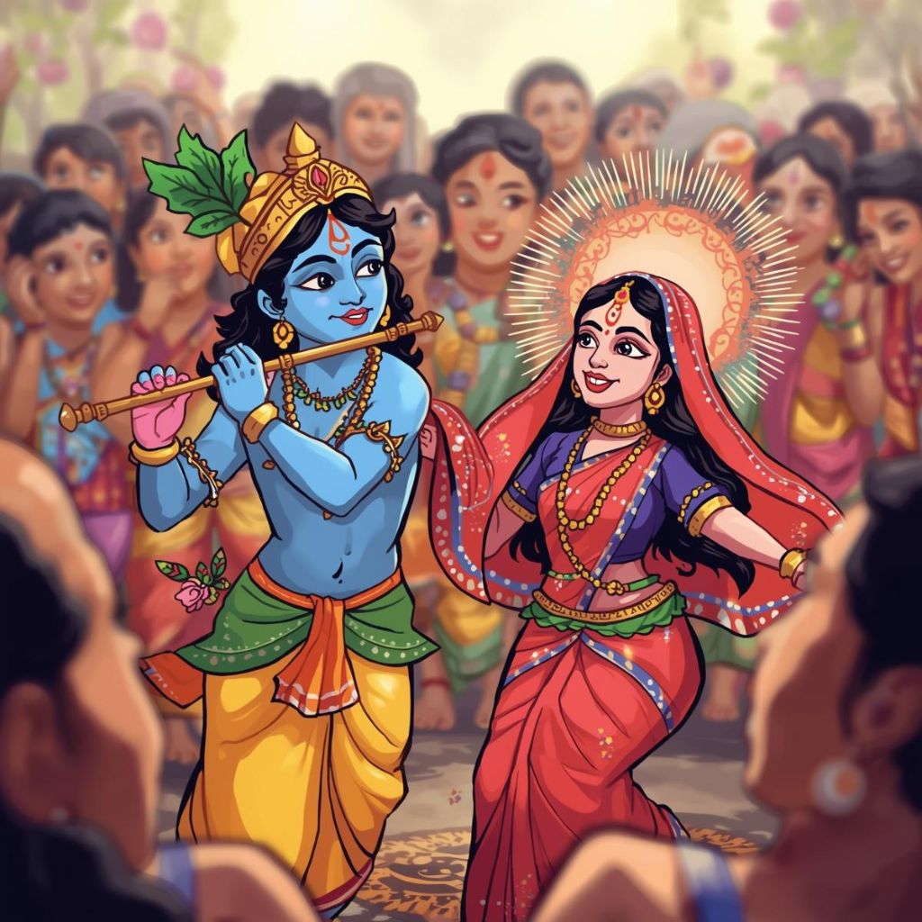 Krishna Playing Flute, Radha Dancing