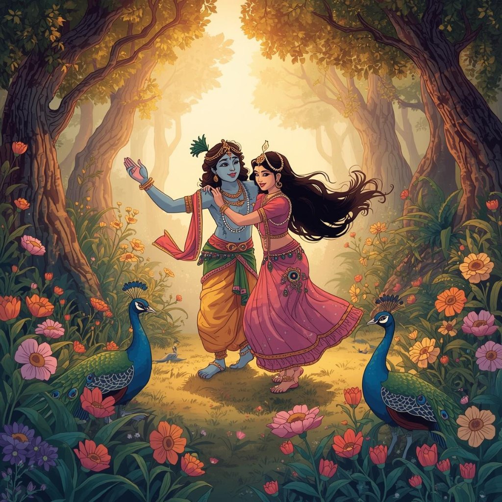 Radha Krishna Dance in Blooming Forest